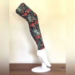 Geometric Floral Leggings - Black and Red